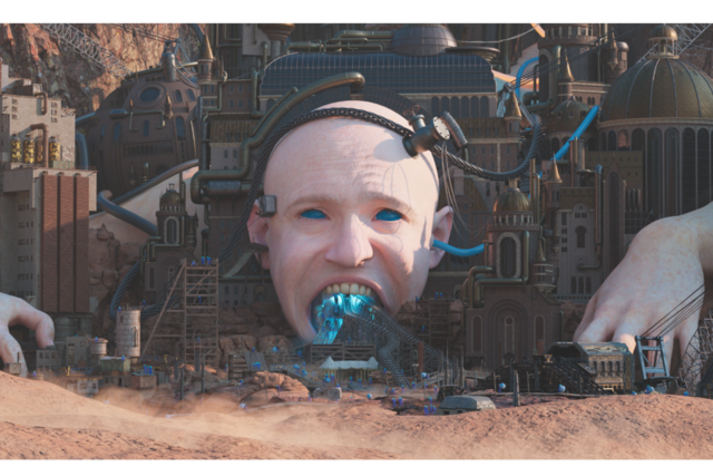 Hoved i dystopisk robot-setting